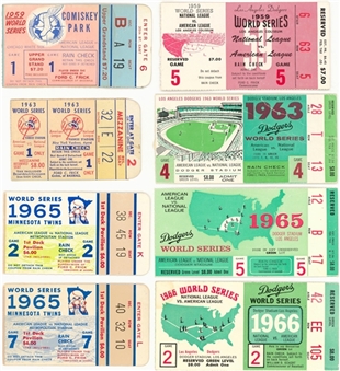 Complete Run of All 8 World Series Tickets from Sandy Koufax Starts - Career .95 WS ERA